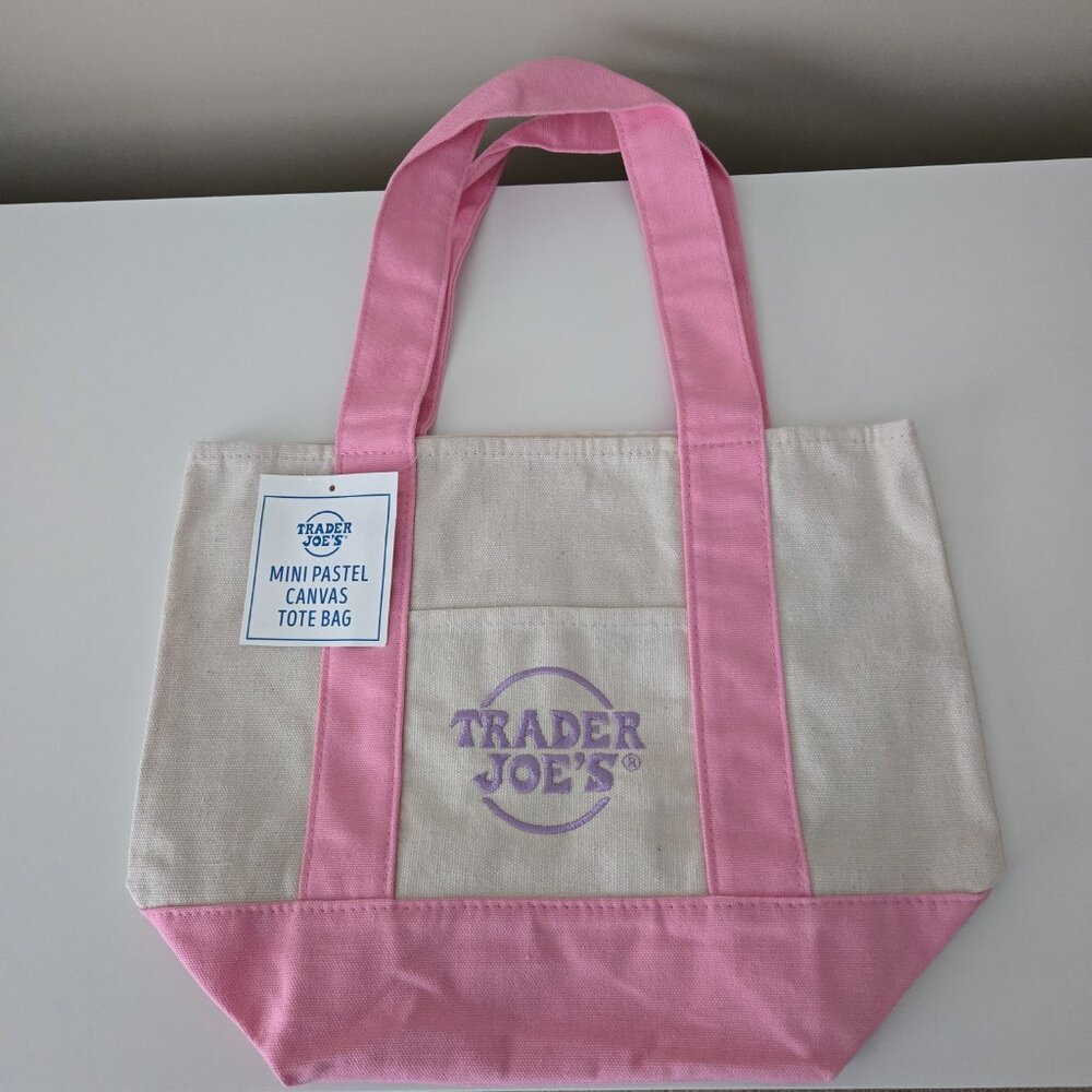 Trader Joe’s Mini Pastel Canvas Tote Bag NWT Pink